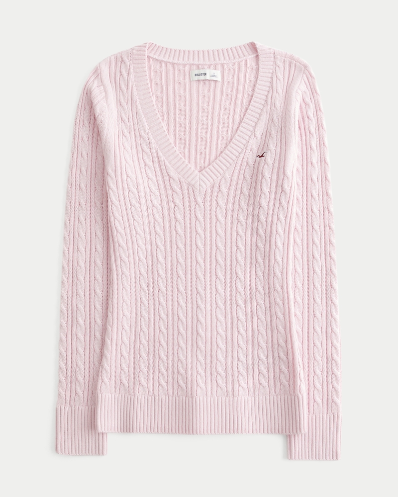 Women's Cable-Knit Icon V-Neck Sweater Women's Tops