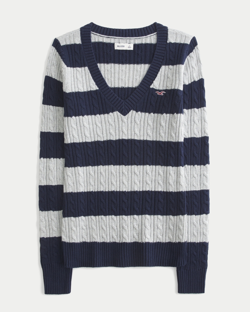 Cable-Knit V-Neck Icon Sweater