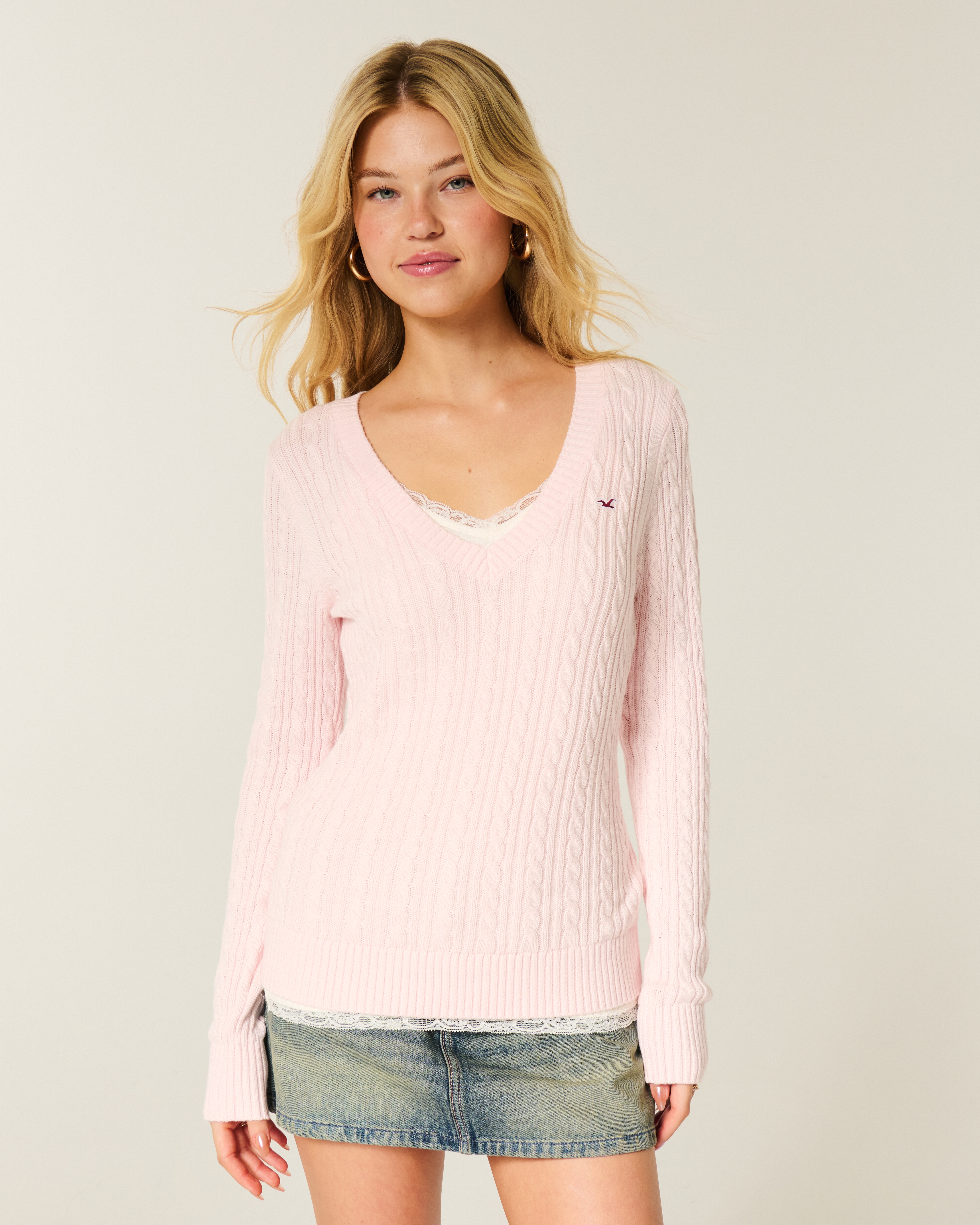 Cable-Knit V-Neck Icon Sweater