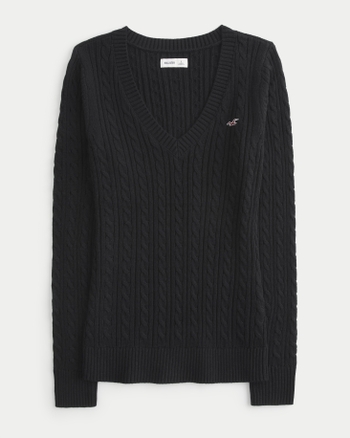 Women's Cable-Knit V-Neck Icon Sweater | Women's Tops | HollisterCo.com