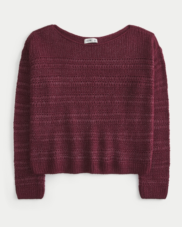 Slouchy Textural Stitch Sweater, Maroon view 1