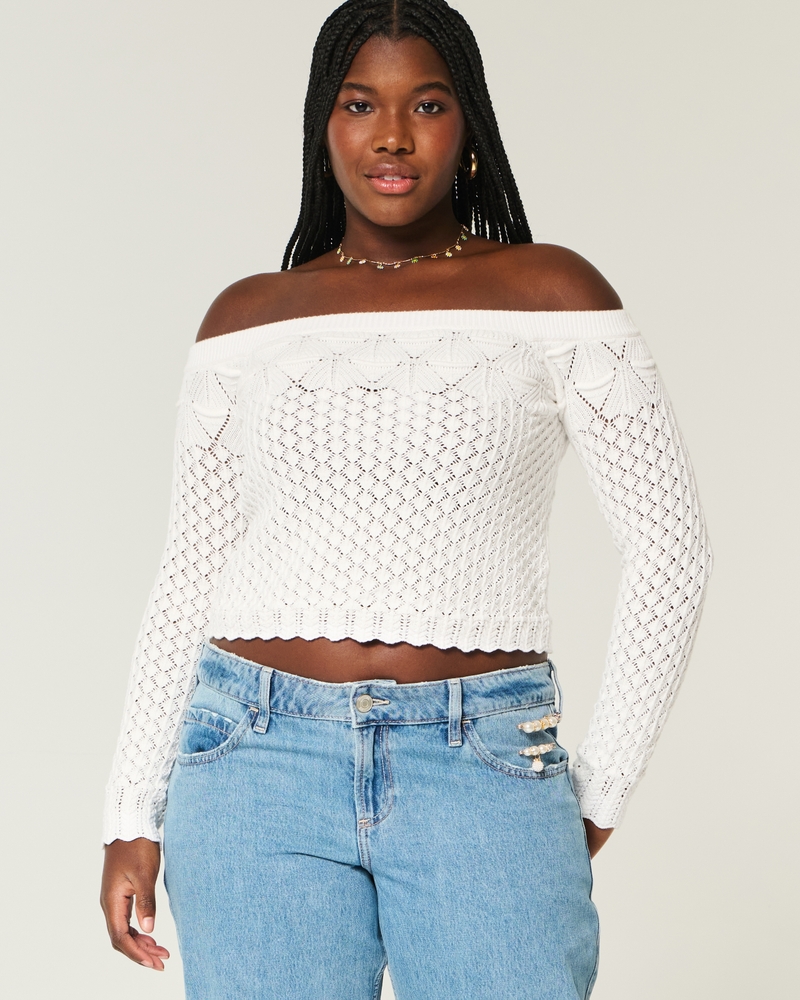 Women's Stitchy Crochet-Style Off-the-Shoulder Sweater | Women's Tops | HollisterCo.com