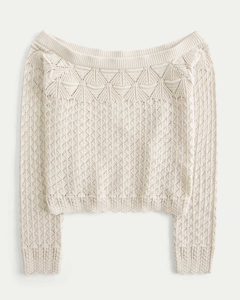 Women's Stitchy Crochet-Style Off-the-Shoulder Sweater Women's