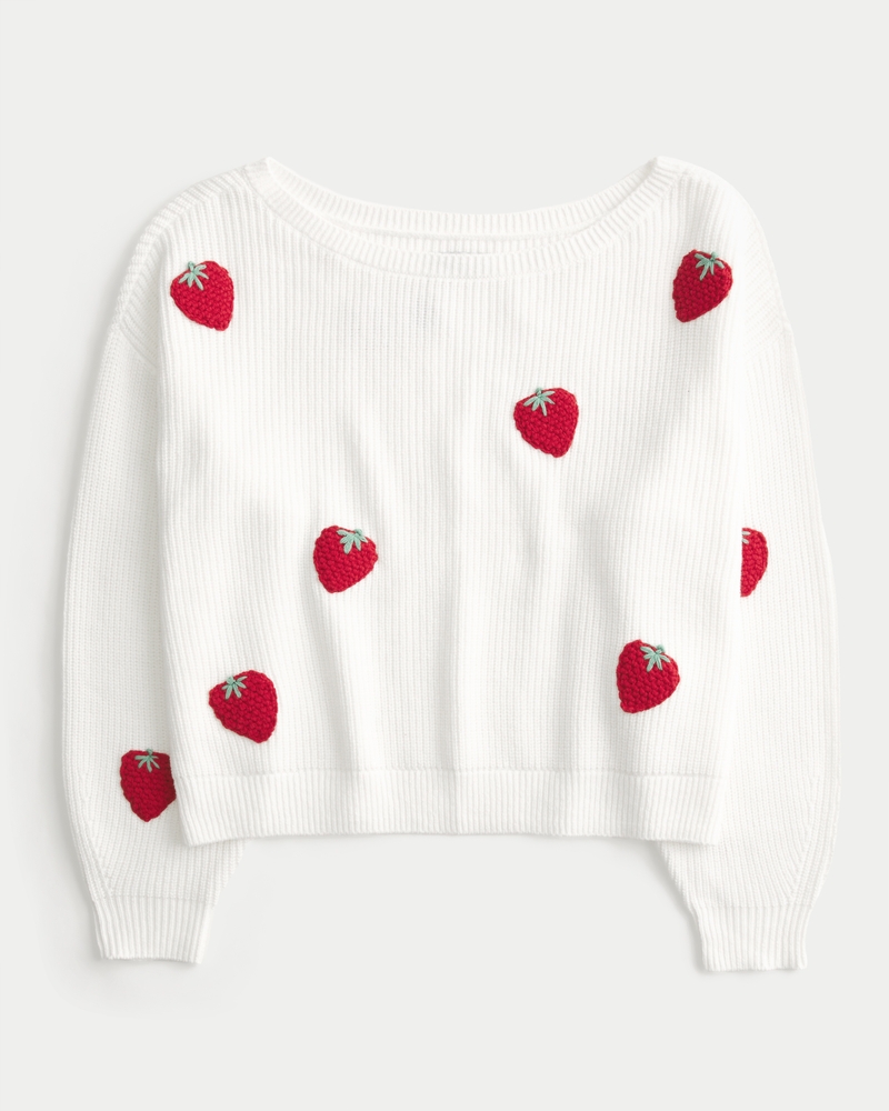 Easy Berry Graphic Off-the-Shoulder Sweater