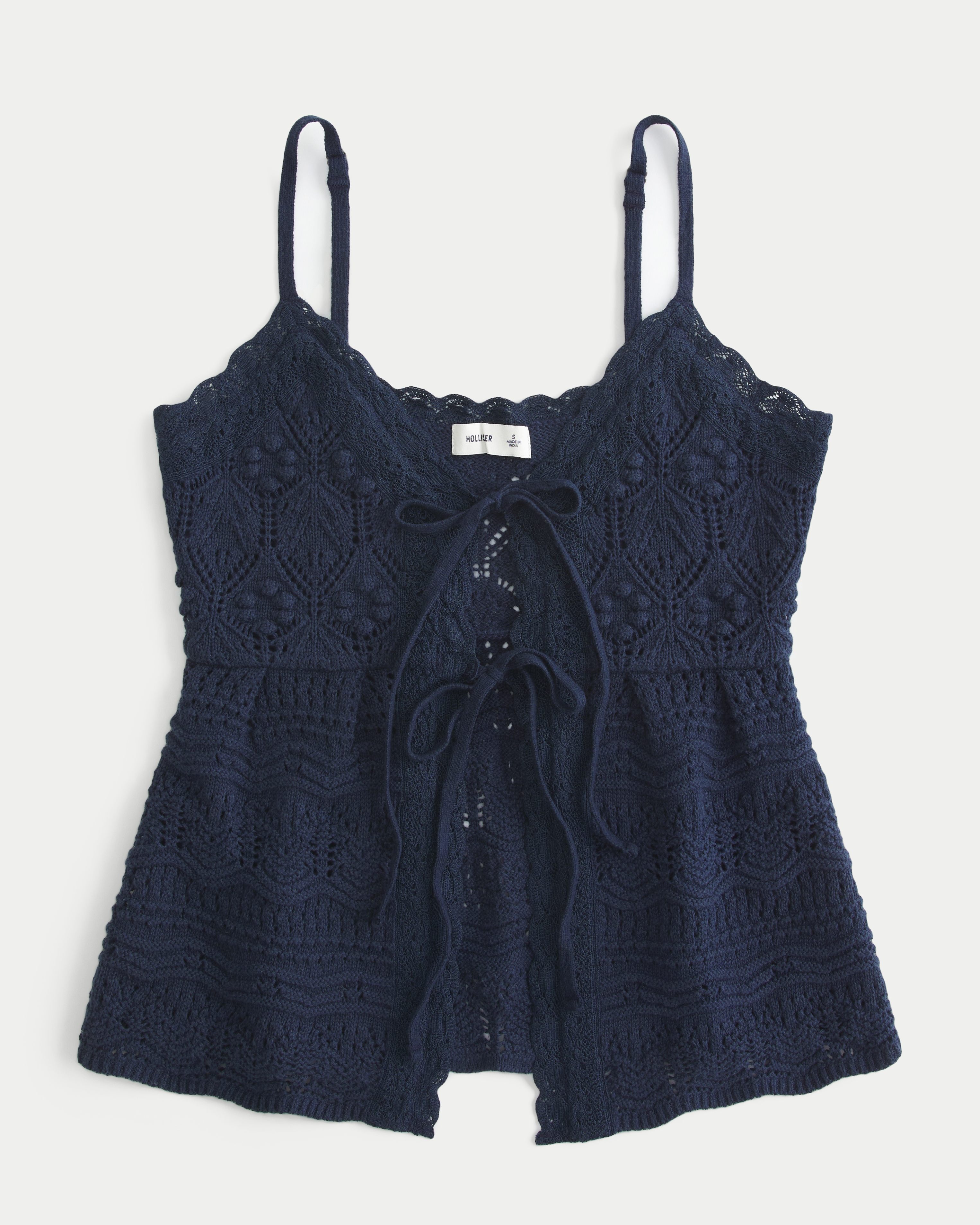 Crochet-Style Tie-Front Sweater Tank