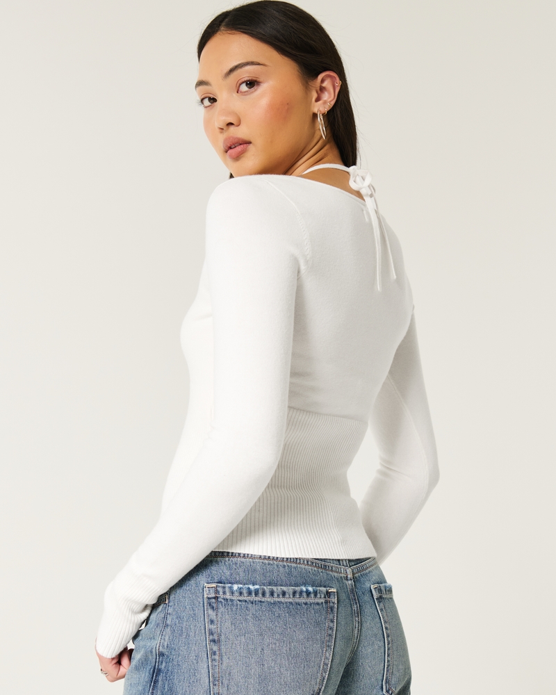 Long-Sleeve Halter Tie Sweater