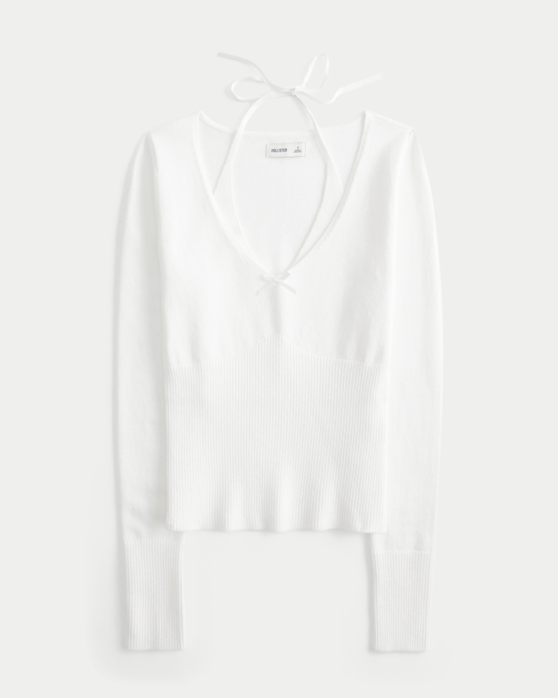 Long-Sleeve Halter Tie Sweater