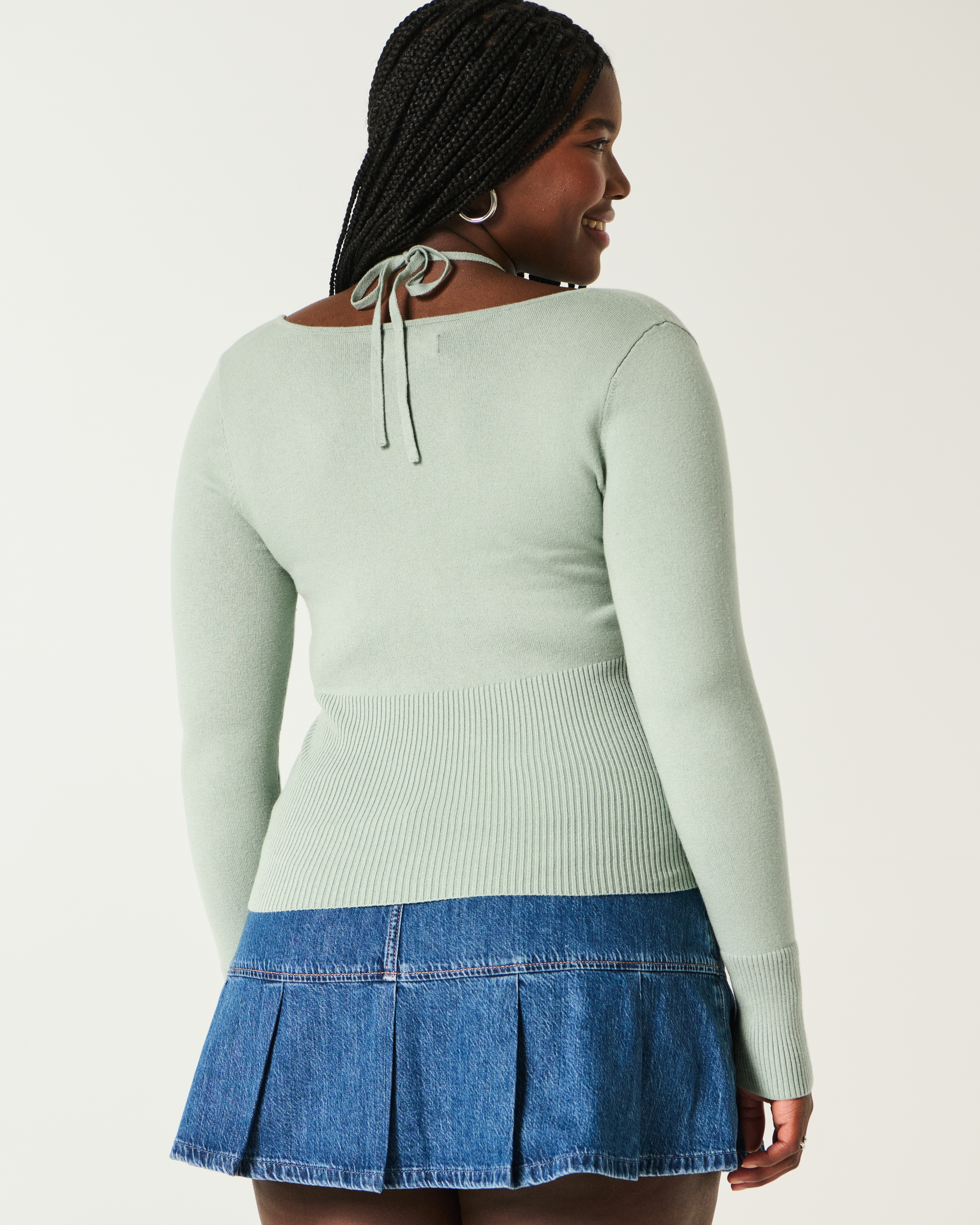 Long-Sleeve Halter Tie Sweater