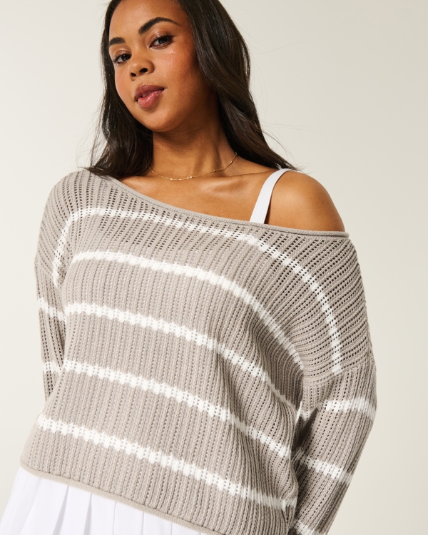 Easy Crochet-Style Sweater, Light Brown Stripe view 2