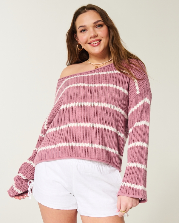 Easy Crochet-Style Sweater, Dark Pink view 1