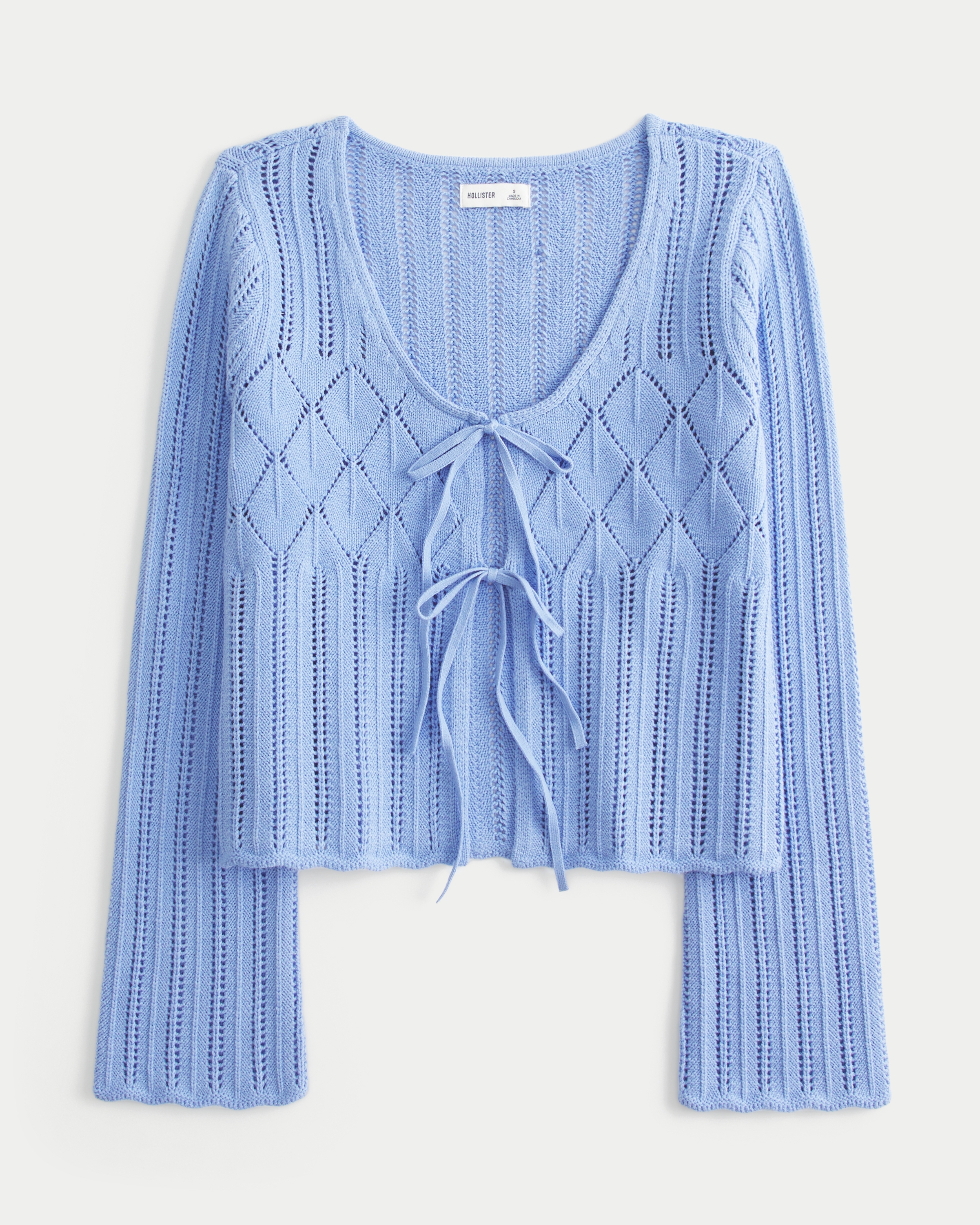 Crochet-Style Tie-Front Textured Sweater