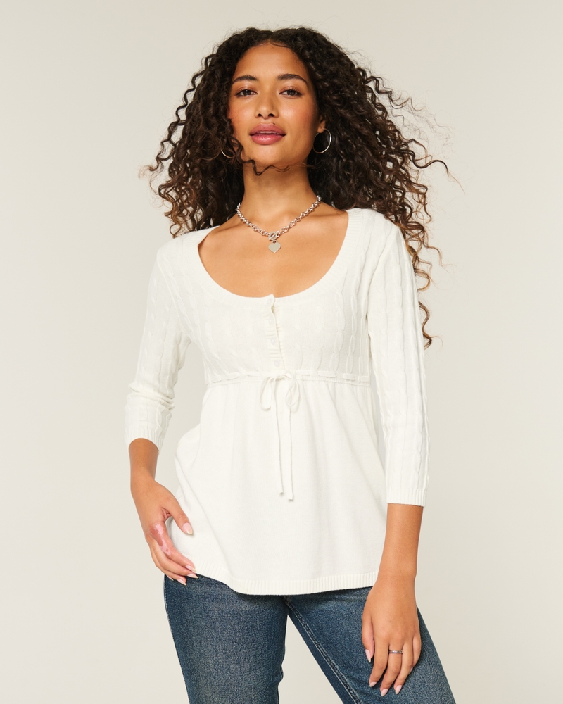 Cable-Knit Babydoll Sweater