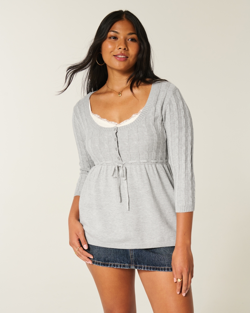 Damen Babydoll-Pullover mit Zopfmuster | Damen Oberteile | HollisterCo.com