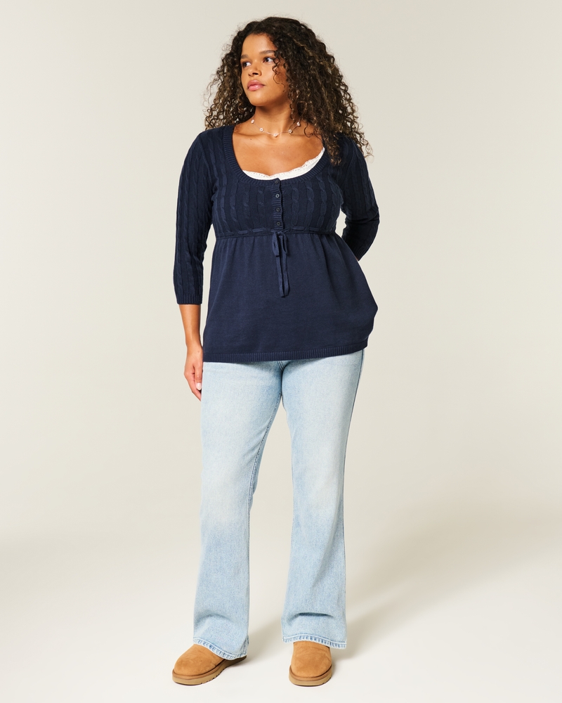 Cable-Knit Babydoll Sweater