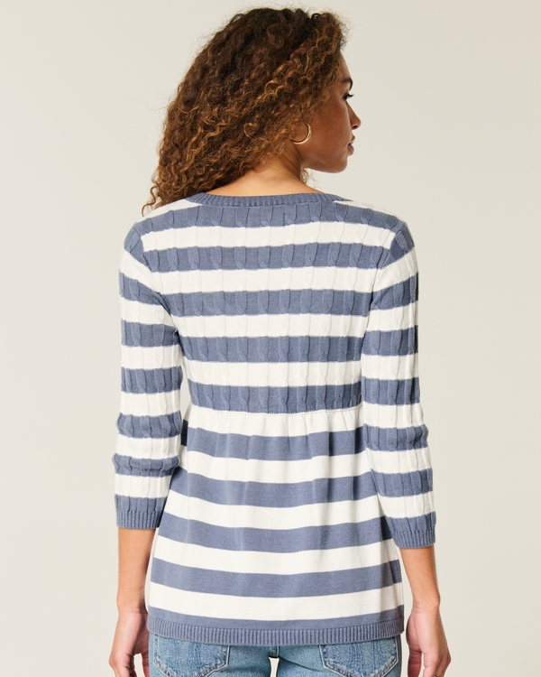 Babydoll-Pullover mit Zopfmuster, Blaugrau Gestreift view 2
