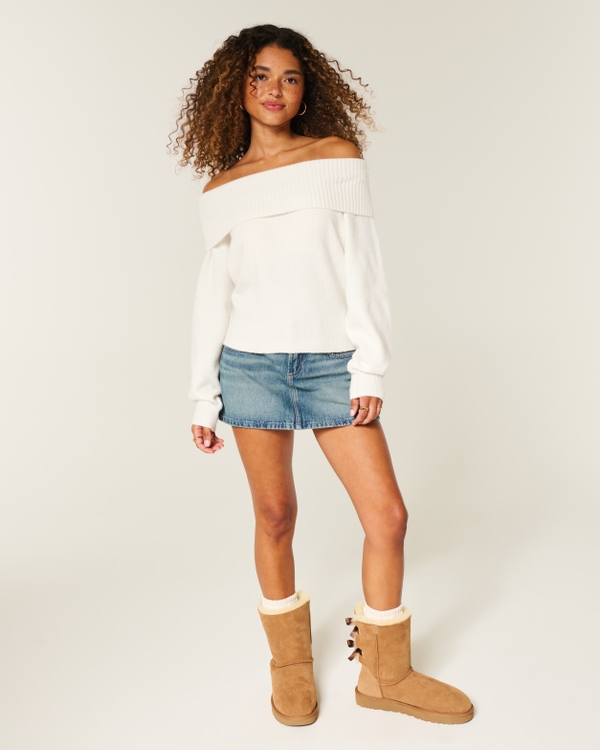 Hollister Comfy Cloud Foldover Off-the-Shoulder Sweater, Cloud White view 2