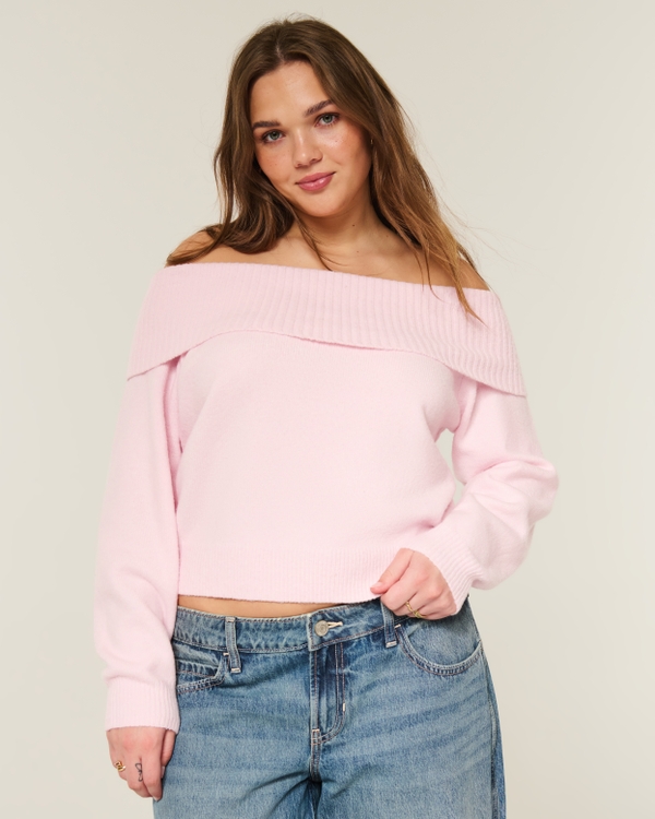 Hollister Comfy Cloud Foldover Off-the-Shoulder Sweater, Light Lilac view 1