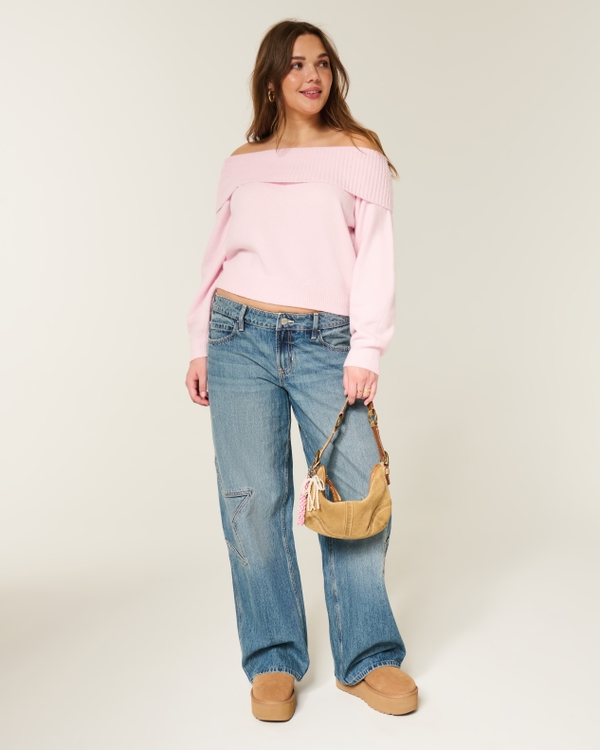 Hollister Comfy Cloud Foldover Off-the-Shoulder Sweater, Light Lilac view 2