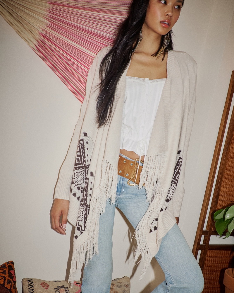 カーディガン LooseFrill Out Collar Random Fringe Gown Women's Easy Fringe No-Close Cardigan | Women's Clearance