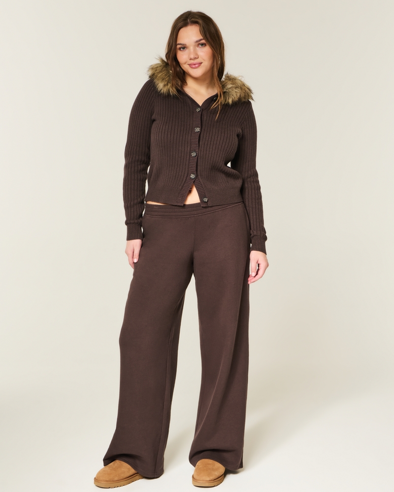 Hooded Faux Fur Trim Cardigan