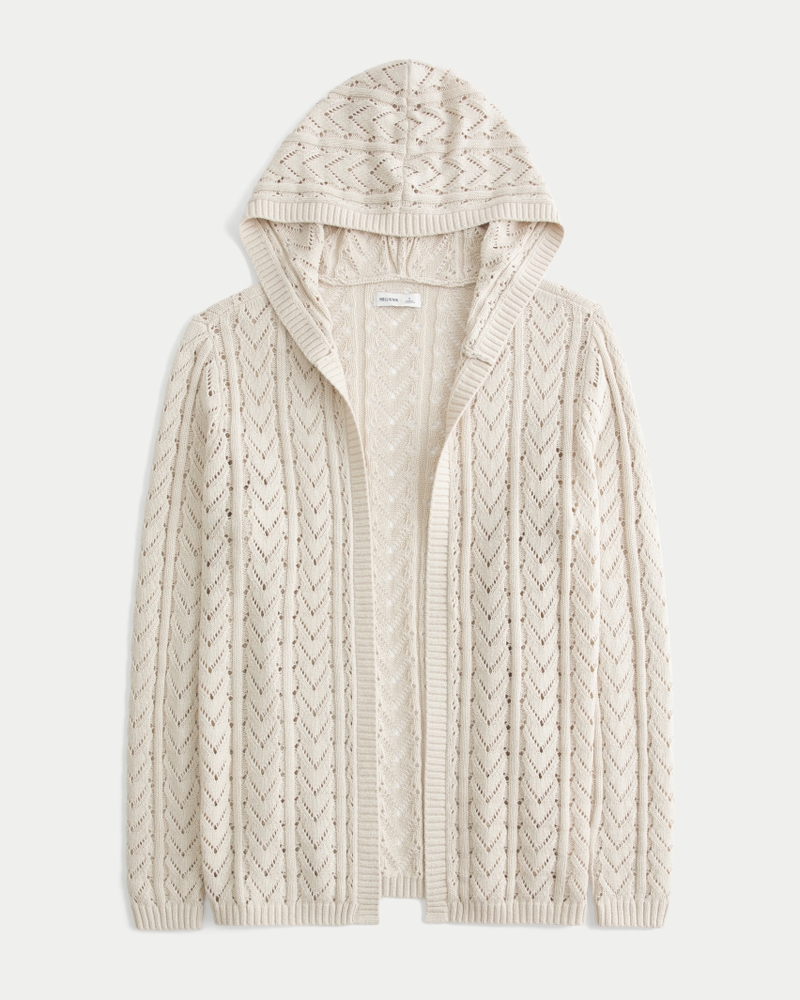 Stitchy Hooded No-Close Cardigan