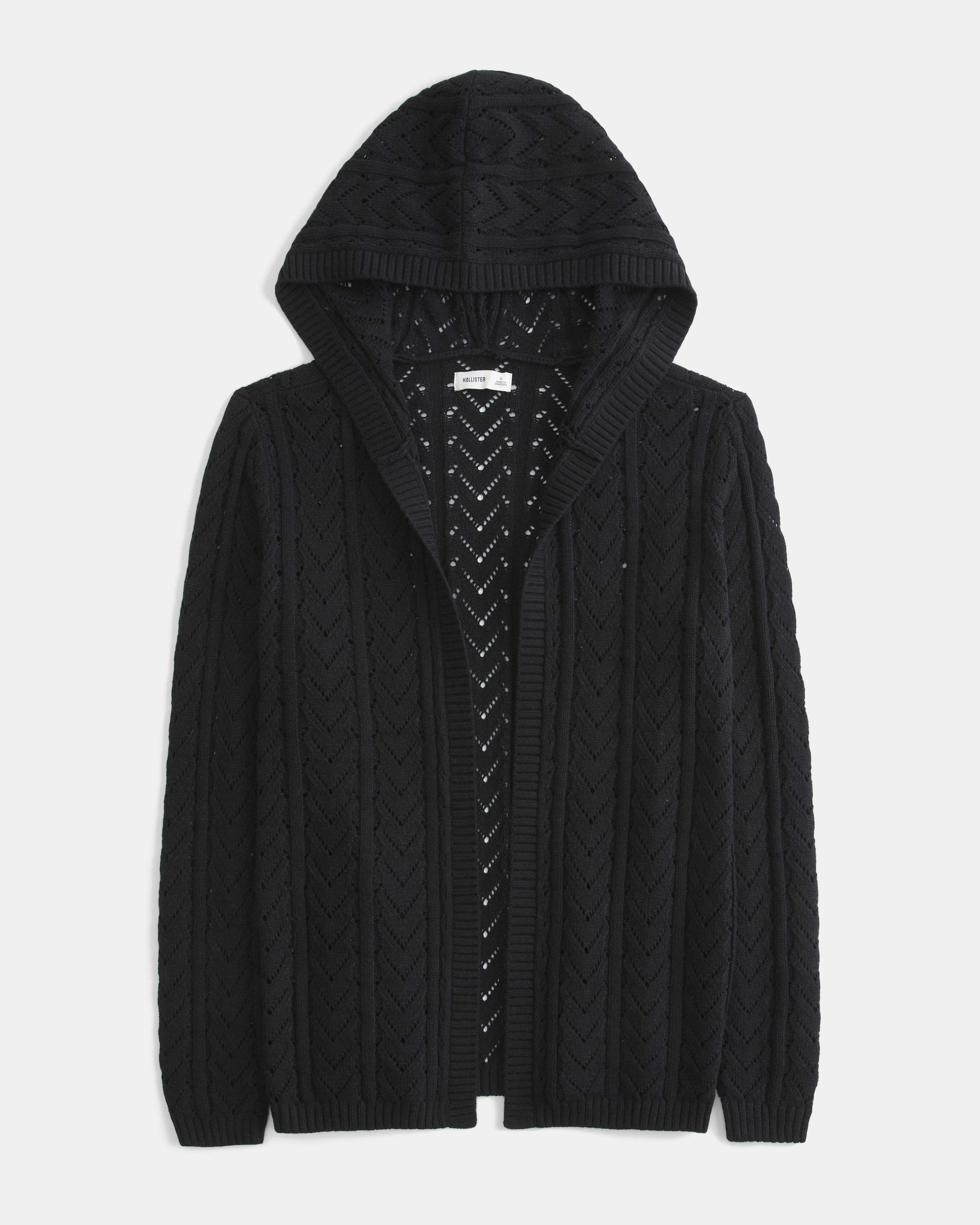 Hooded Open-Stitch No-Close Cardigan