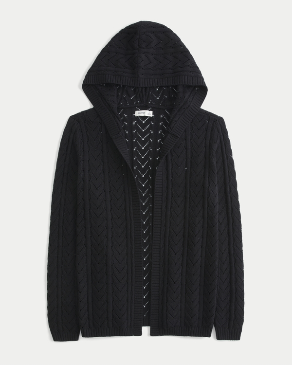 Stitchy Hooded No-Close Cardigan