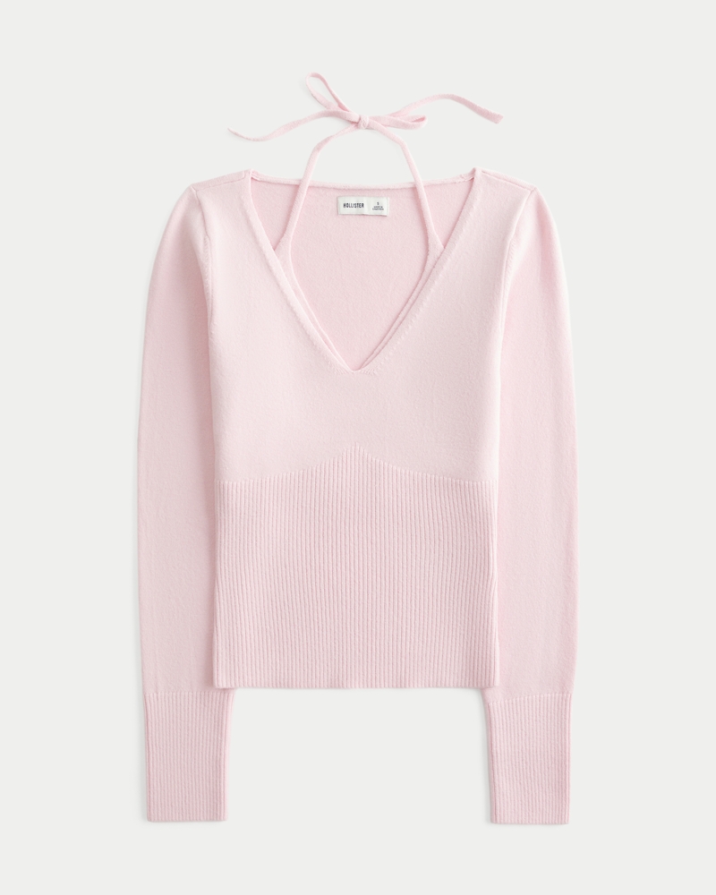 Women's Long-Sleeve Layered Halter Sweater | Women's Clearance