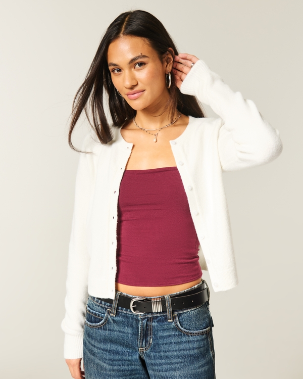 Hollister Comfy Cloud Crew Cardigan, Cloud White view 1