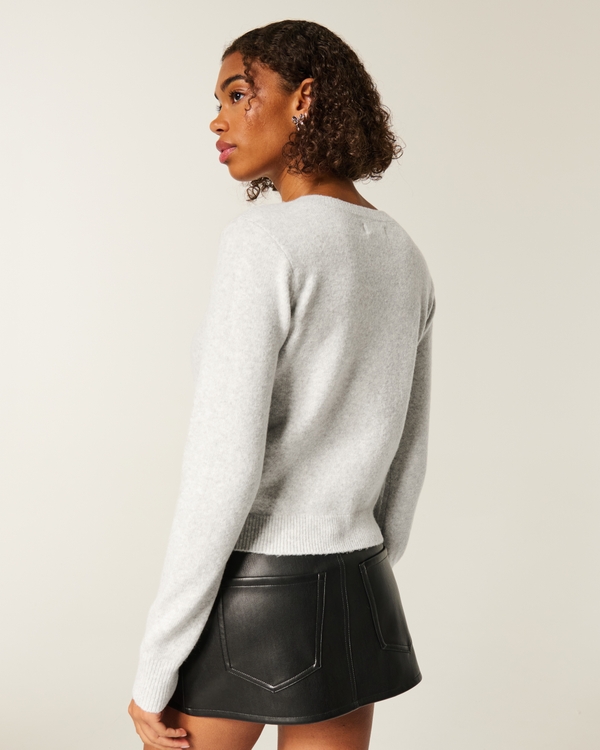 Hollister Comfy Cloud Crew Cardigan, Light Heather Grey view 2