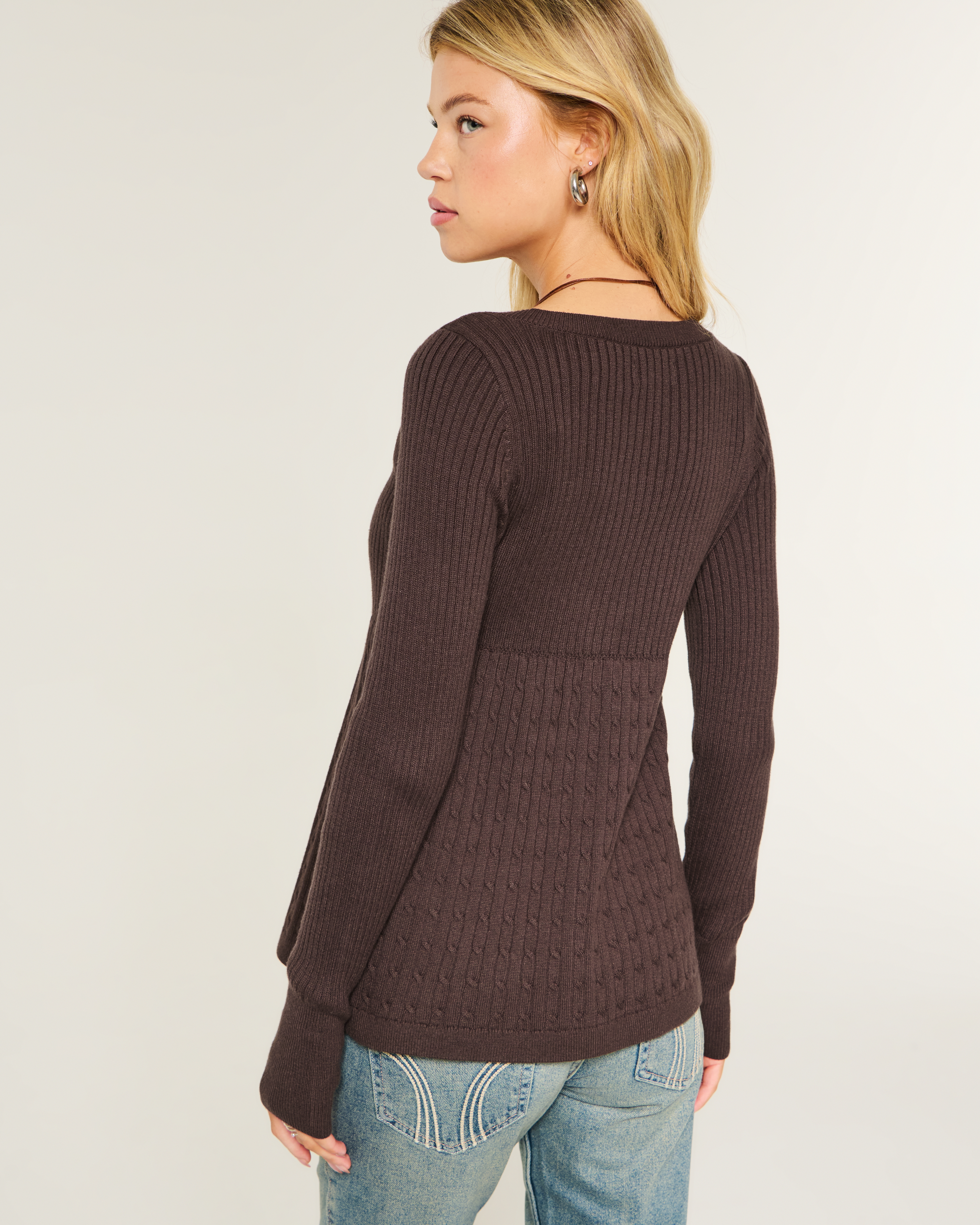 Hollister Long-sleeve Flyaway Babydoll Cardigan In Brown