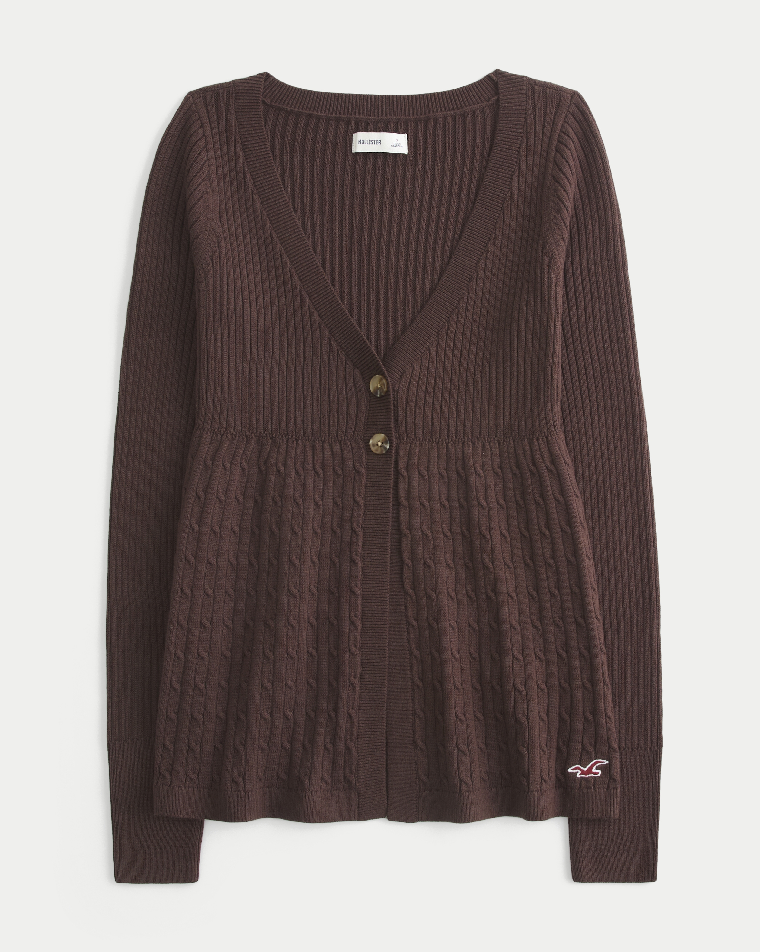 Hollister Long-sleeve Flyaway Babydoll Cardigan In Brown