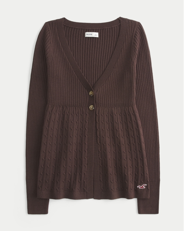 Long-Sleeve Flyaway Babydoll Cardigan, Espresso view 1