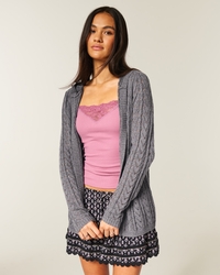 Hooded Open-Stitch No-Close Cardigan