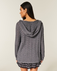 Hooded Open-Stitch No-Close Cardigan