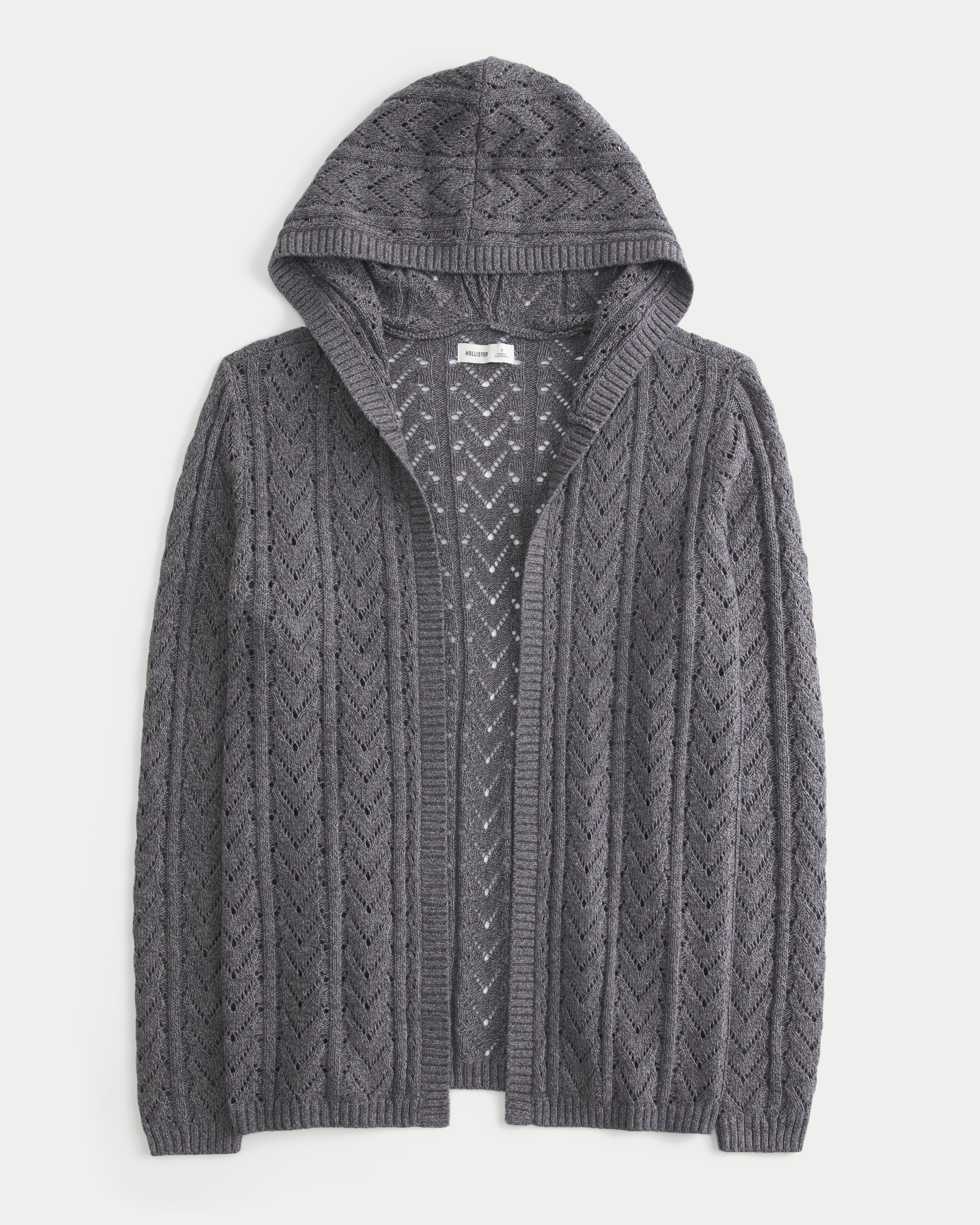 Hooded Open-Stitch No-Close Cardigan