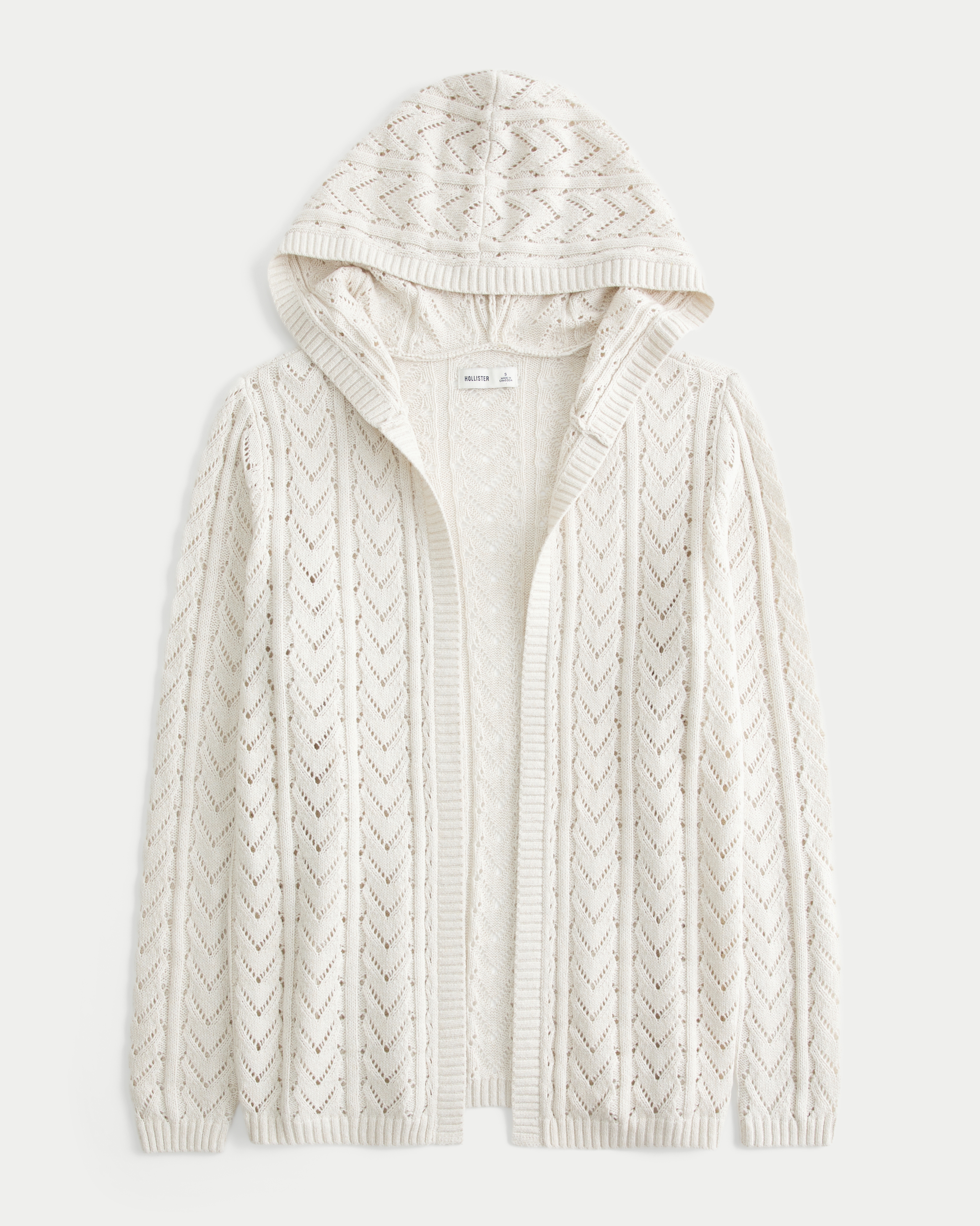 Hooded Open-Stitch No-Close Cardigan