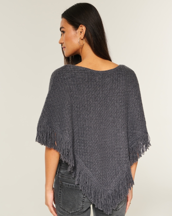 Easy Fringe Poncho, Charcoal Grey view 2