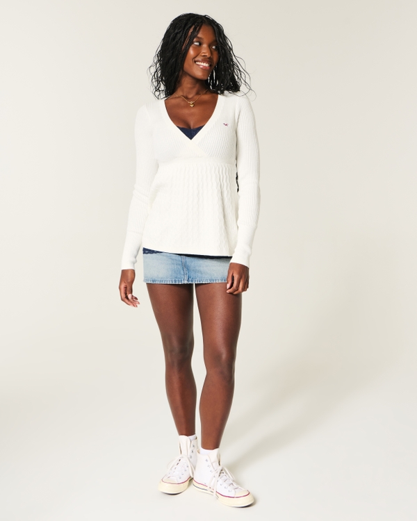 Women's Wrap Front Long-Sleeve Babydoll Sweater | Women's Tops