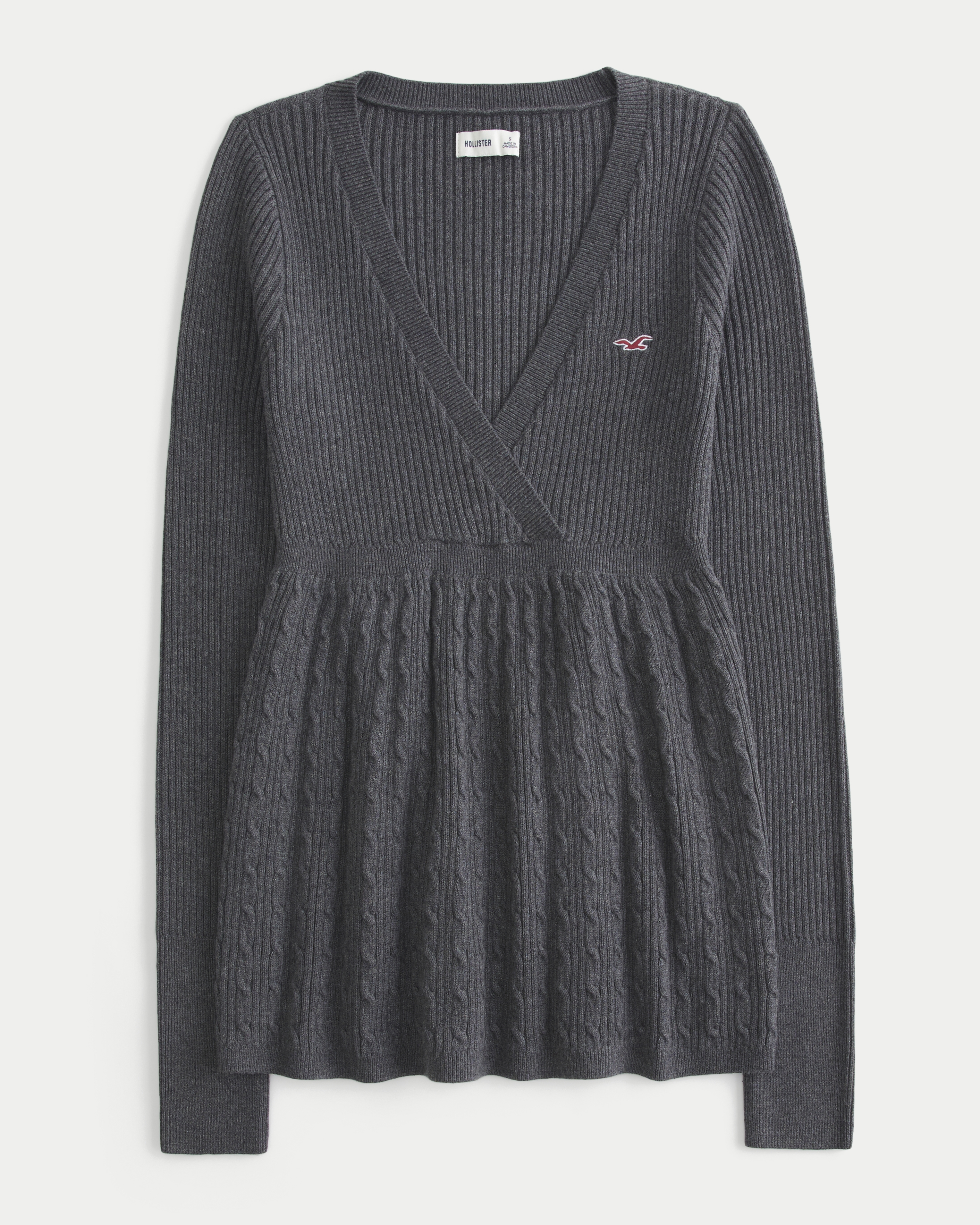 Wrap Front Long-Sleeve Babydoll Sweater