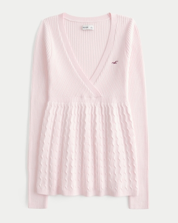 Women's Wrap Front Long-Sleeve Babydoll Sweater | Women's Tops | HollisterCo.com