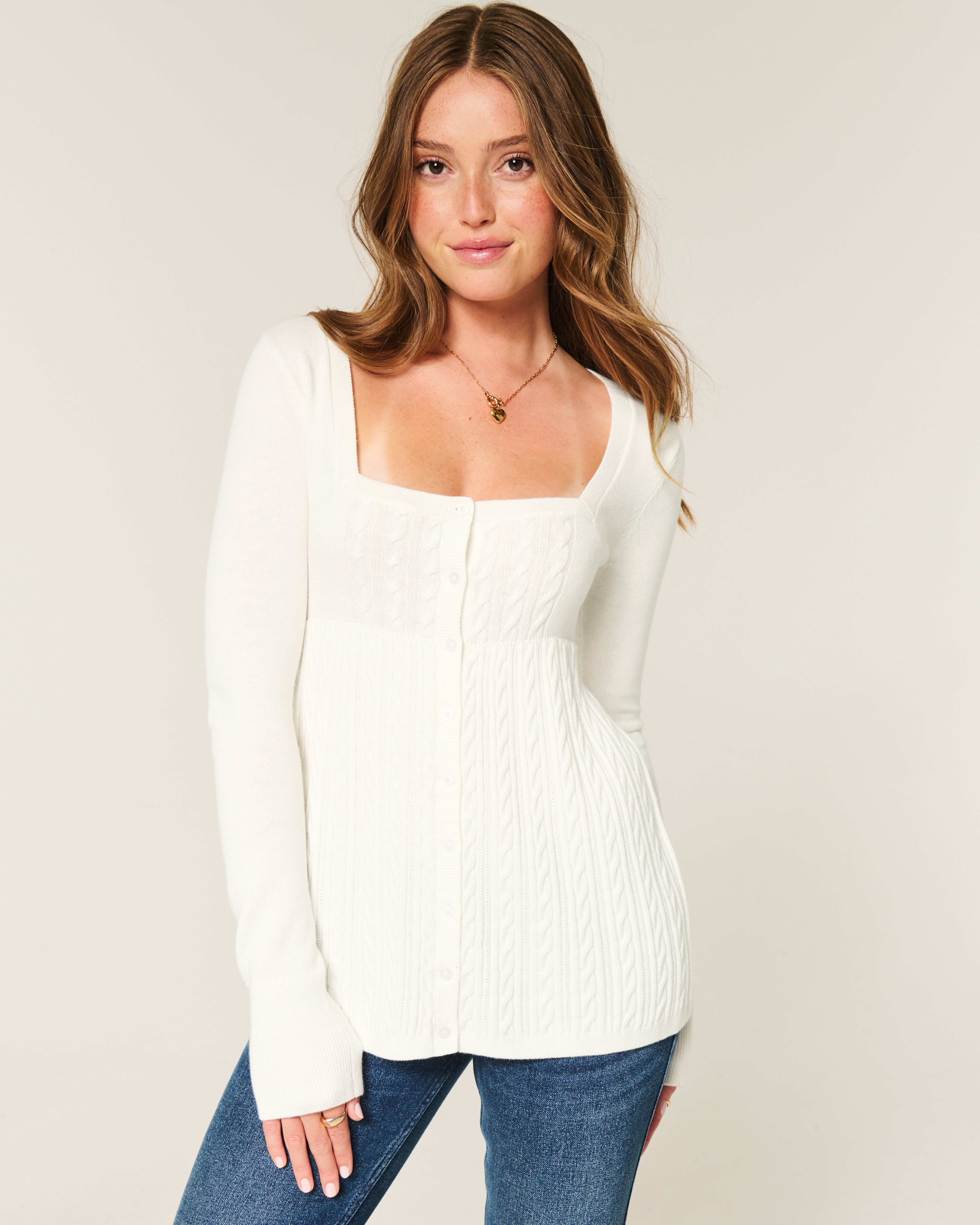 Easy Long-Sleeve Square-Neck Babydoll Sweater
