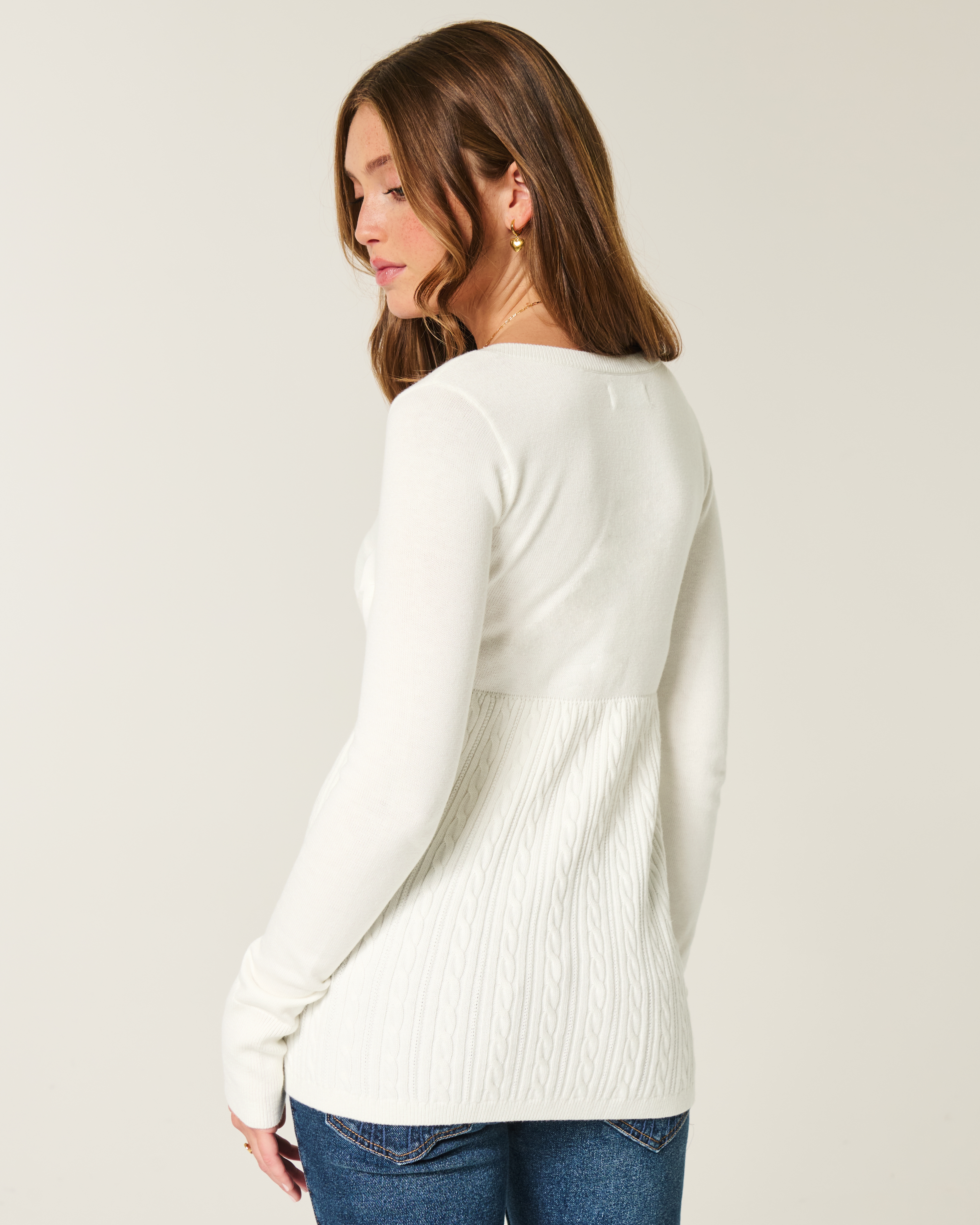 Long-Sleeve Square-Neck Babydoll Sweater