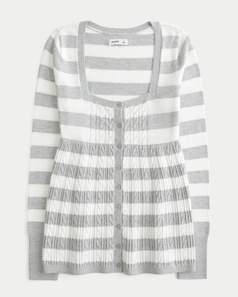 Long-Sleeve Square-Neck Babydoll Sweater