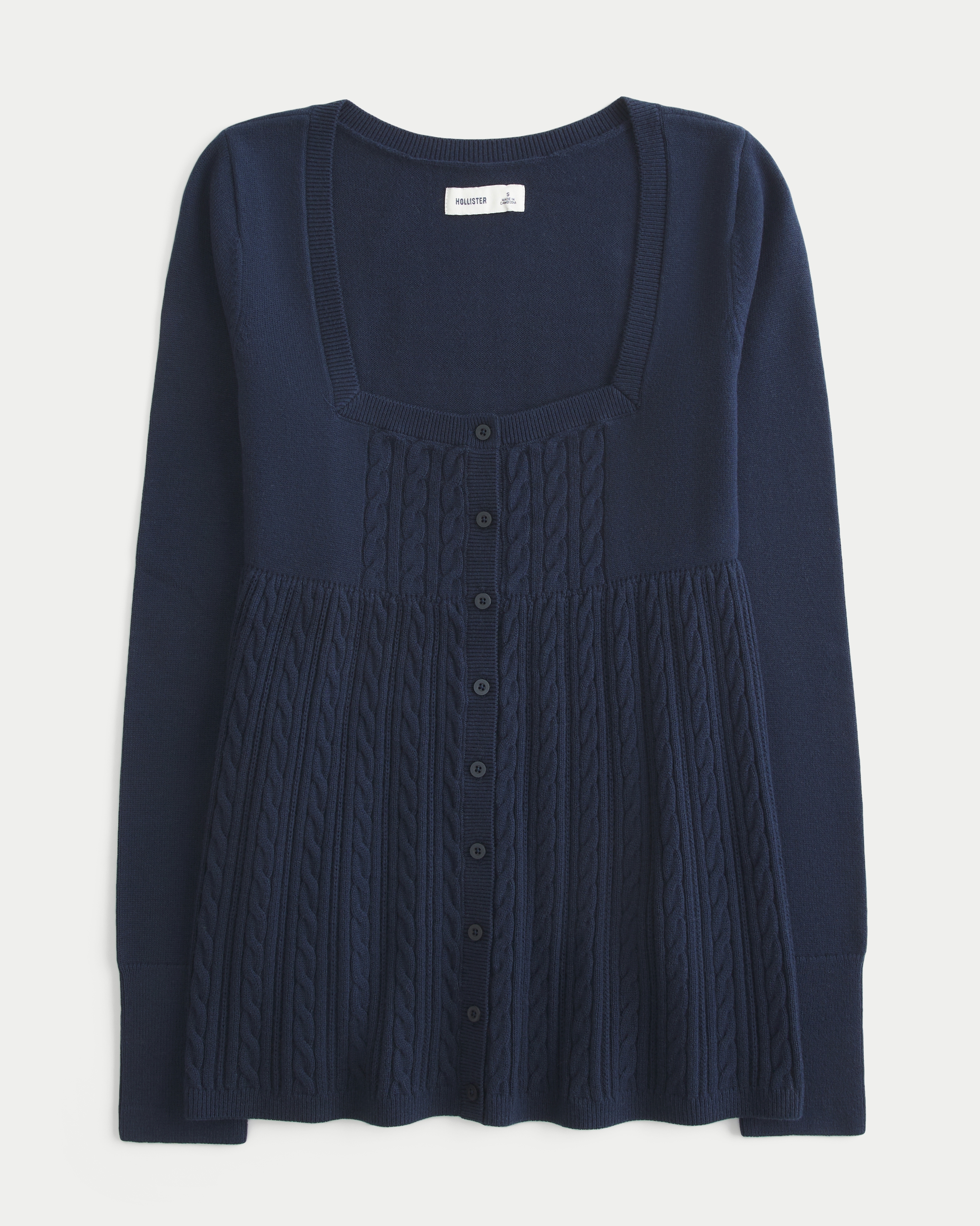 Women's Easy Long-Sleeve Square-Neck Babydoll Sweater
