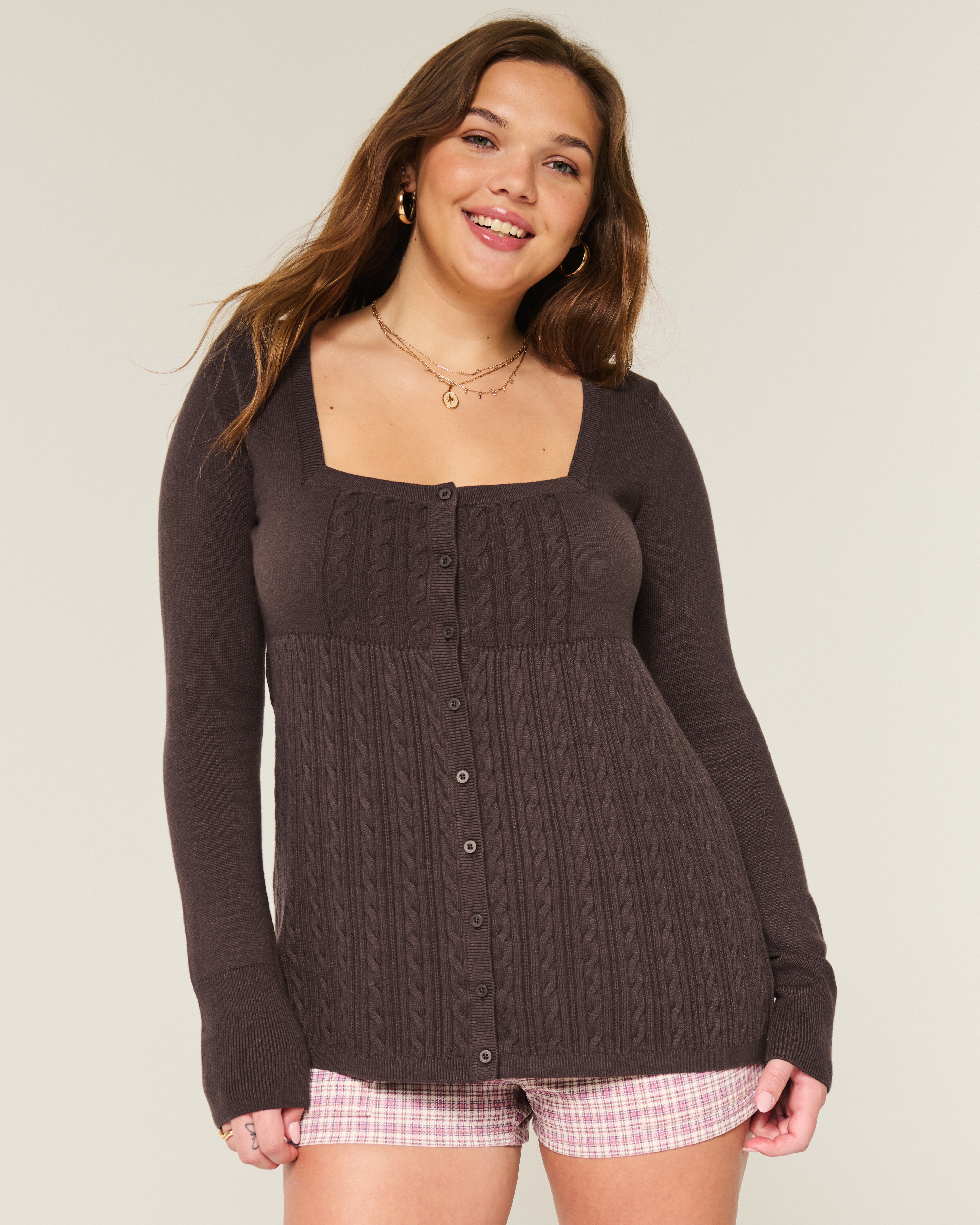 Easy Long-Sleeve Square-Neck Babydoll Sweater