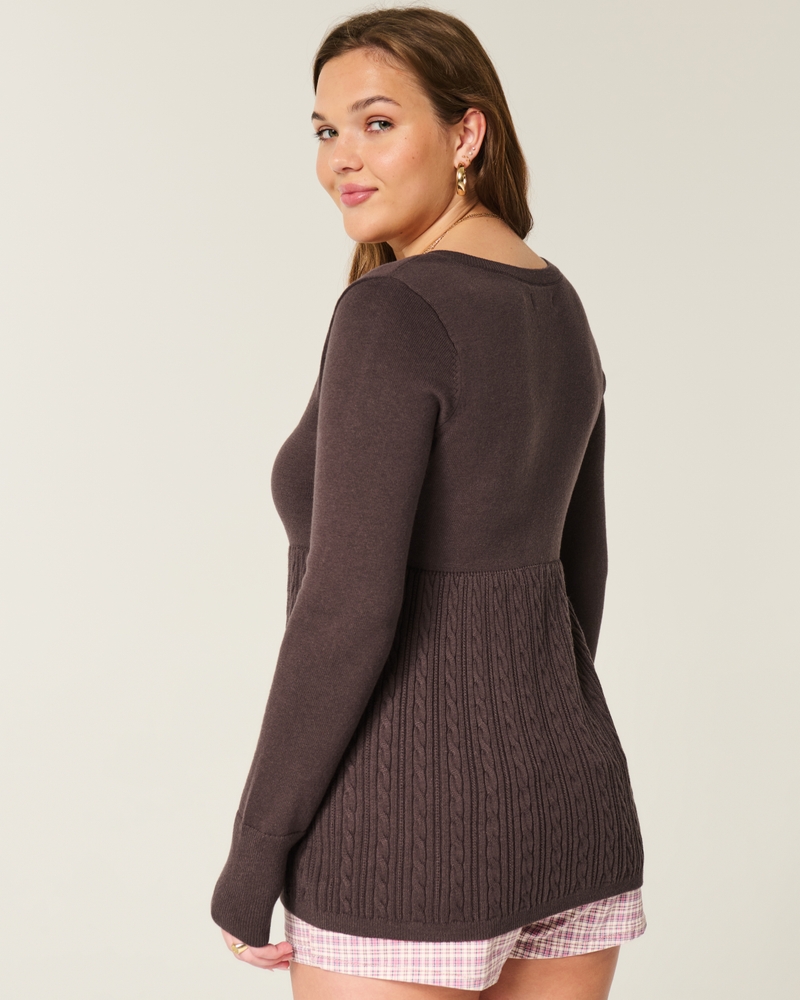 Easy Long-Sleeve Square-Neck Babydoll Sweater
