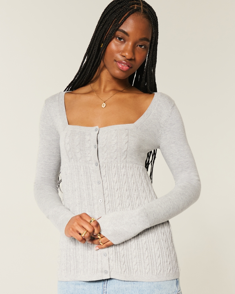Women's Long-Sleeve Square-Neck Babydoll Sweater | Women's Tops | HollisterCo.com