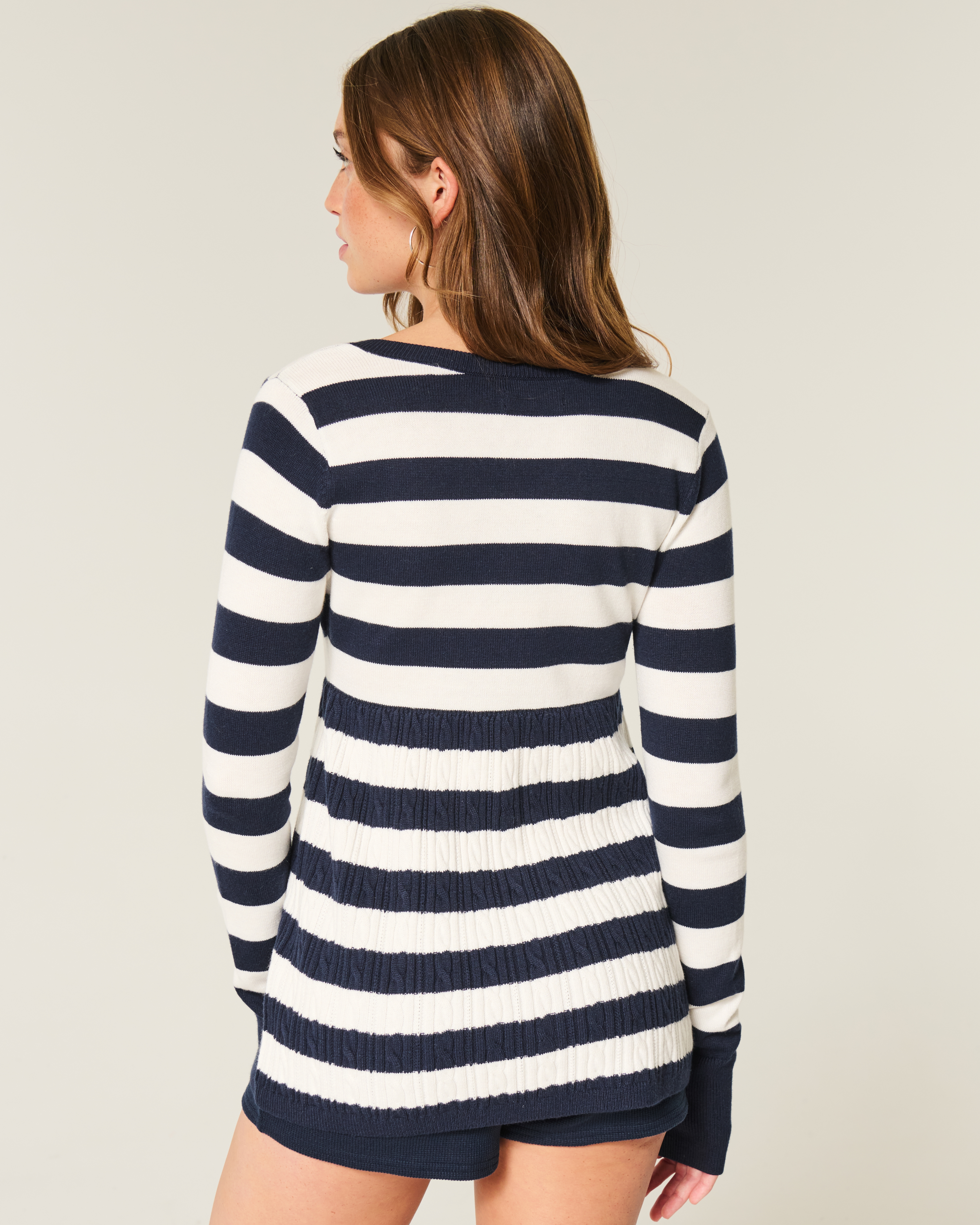 Long-Sleeve Square-Neck Babydoll Sweater