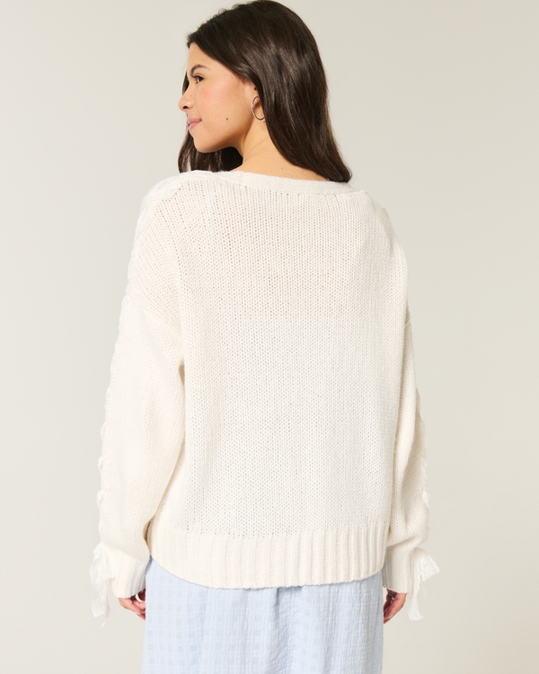 Easy No-Close Lace Sleeve Cardigan, Cloud White view 2